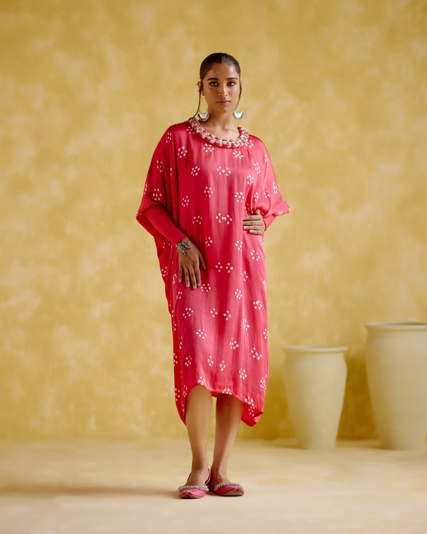 Annapoorna- pink bandhini Kaftan - 5elements