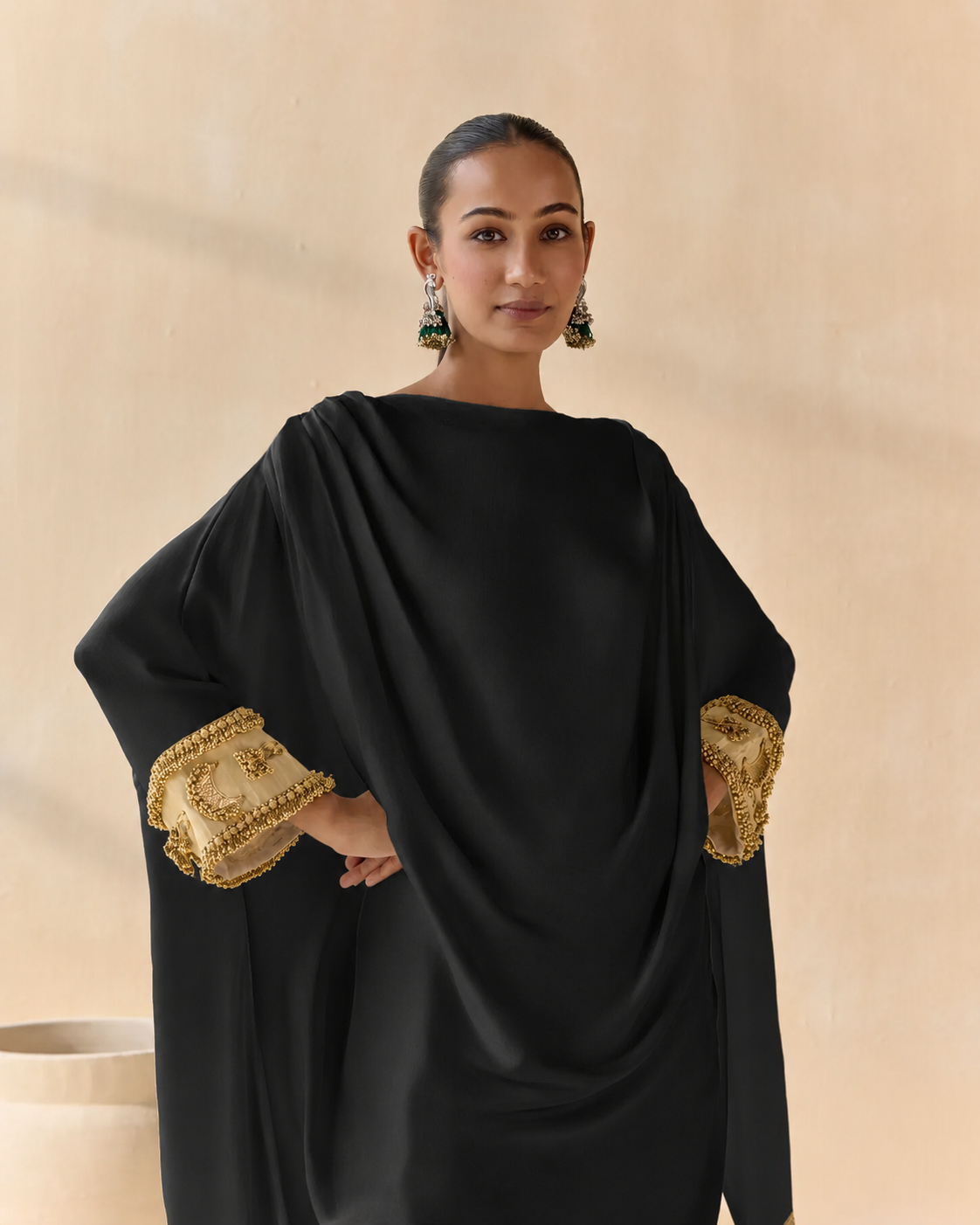 Noor Shwet Draped Set - Black