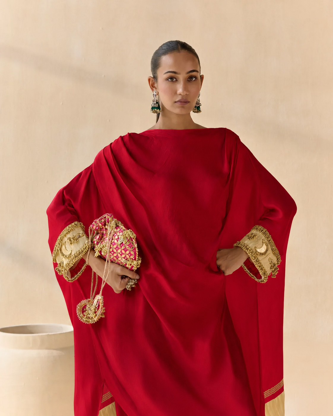 Noor Shwet Draped Set - Red