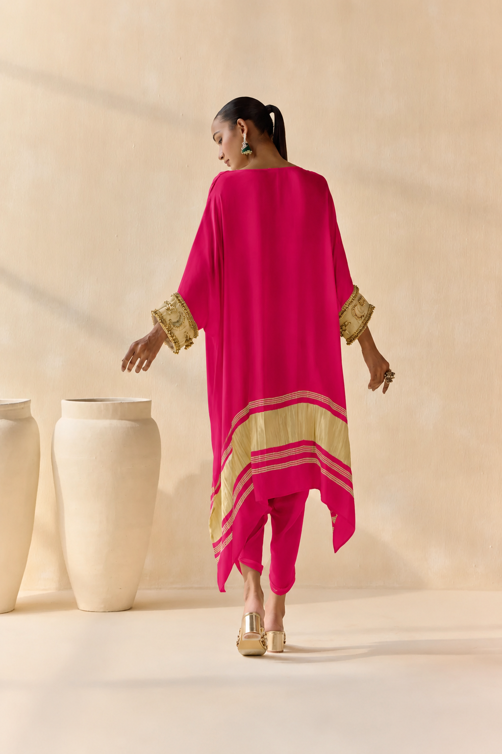 Noor Shwet Draped Set - Fuchsia