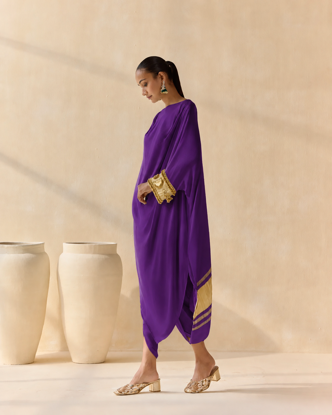 Noor Shwet Draped Set - Purple