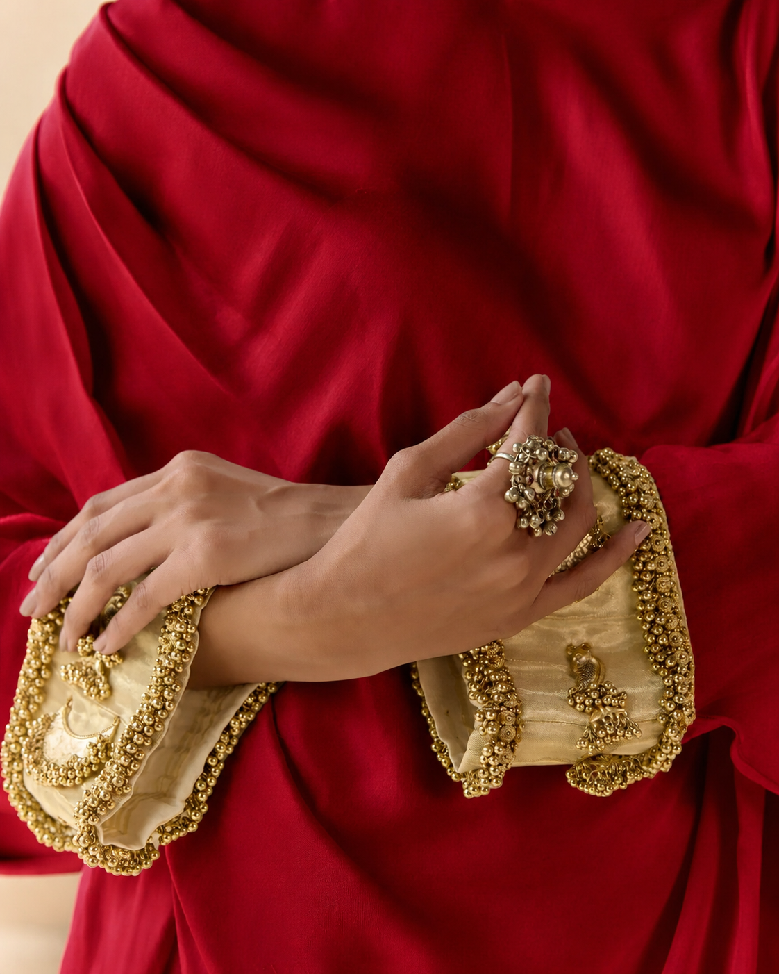 Noor Shwet Draped Set - Red