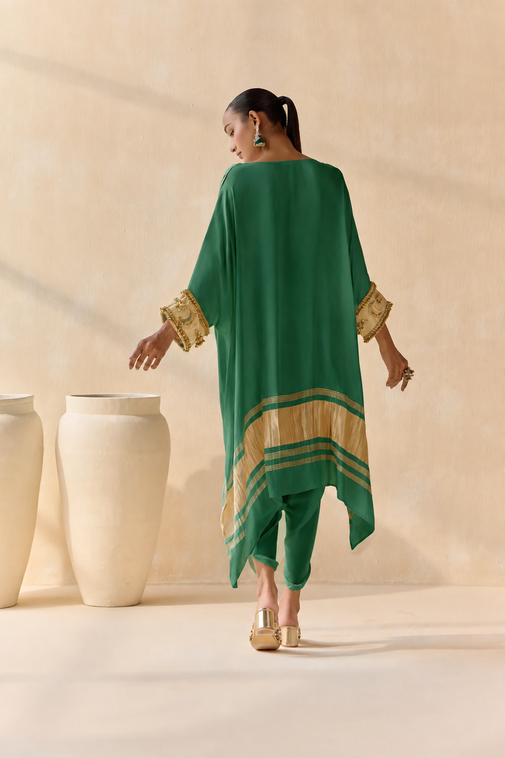 Noor Shwet Draped Set - Green