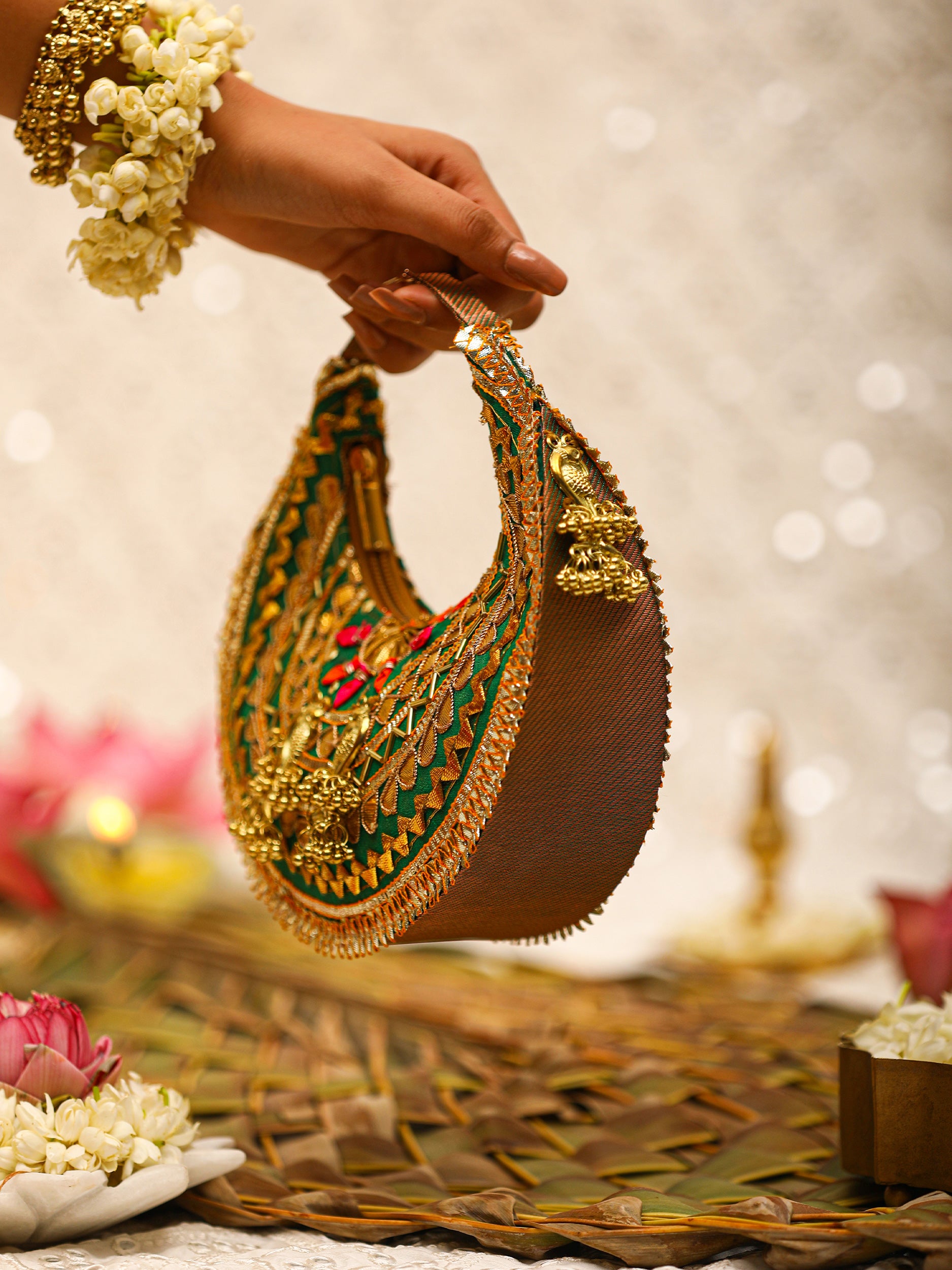 Abhilasha Jutti and Ishani Handbag Combo Green