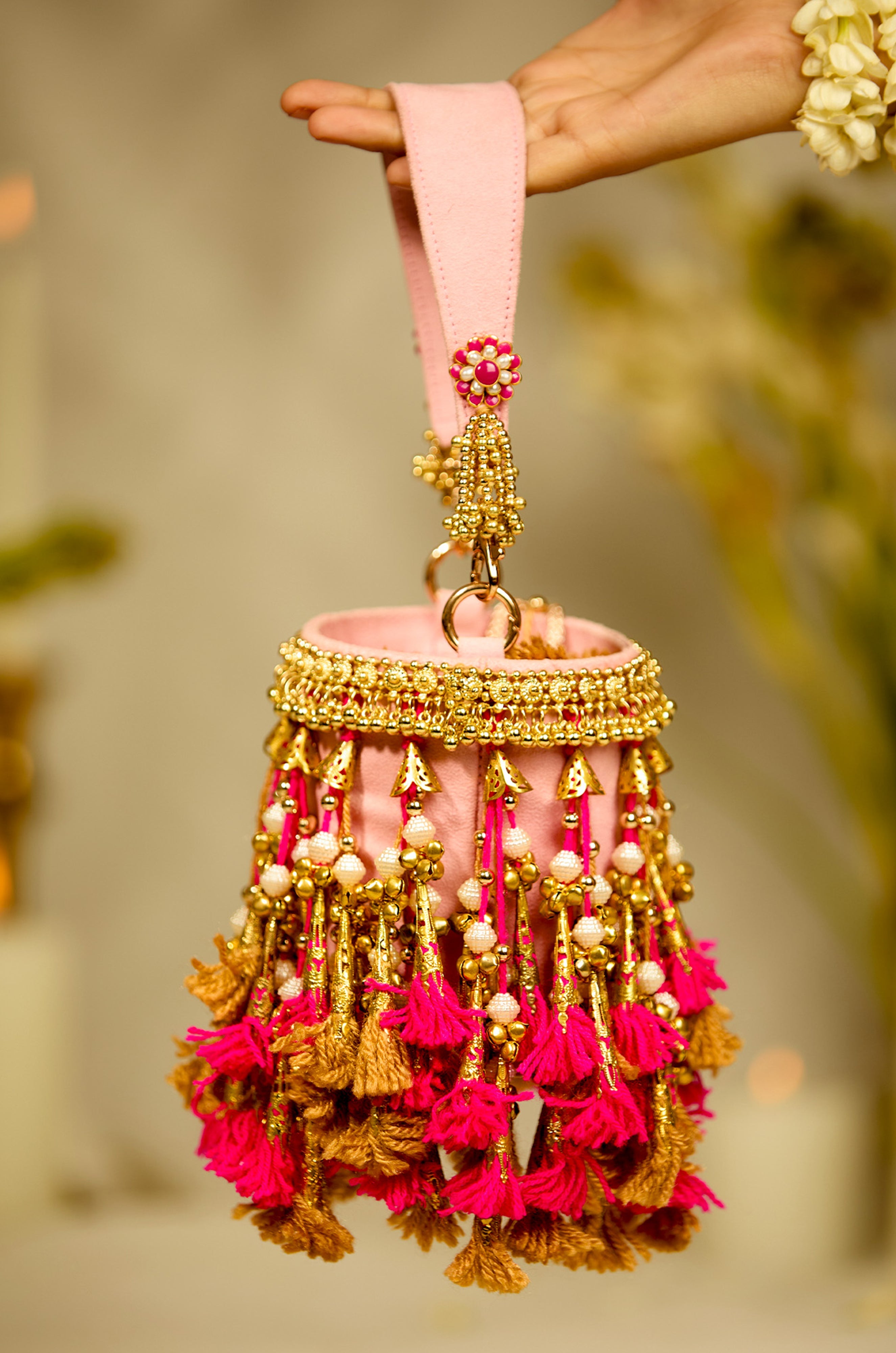 Metallic Gold Jutti & Vihana Pink Potli