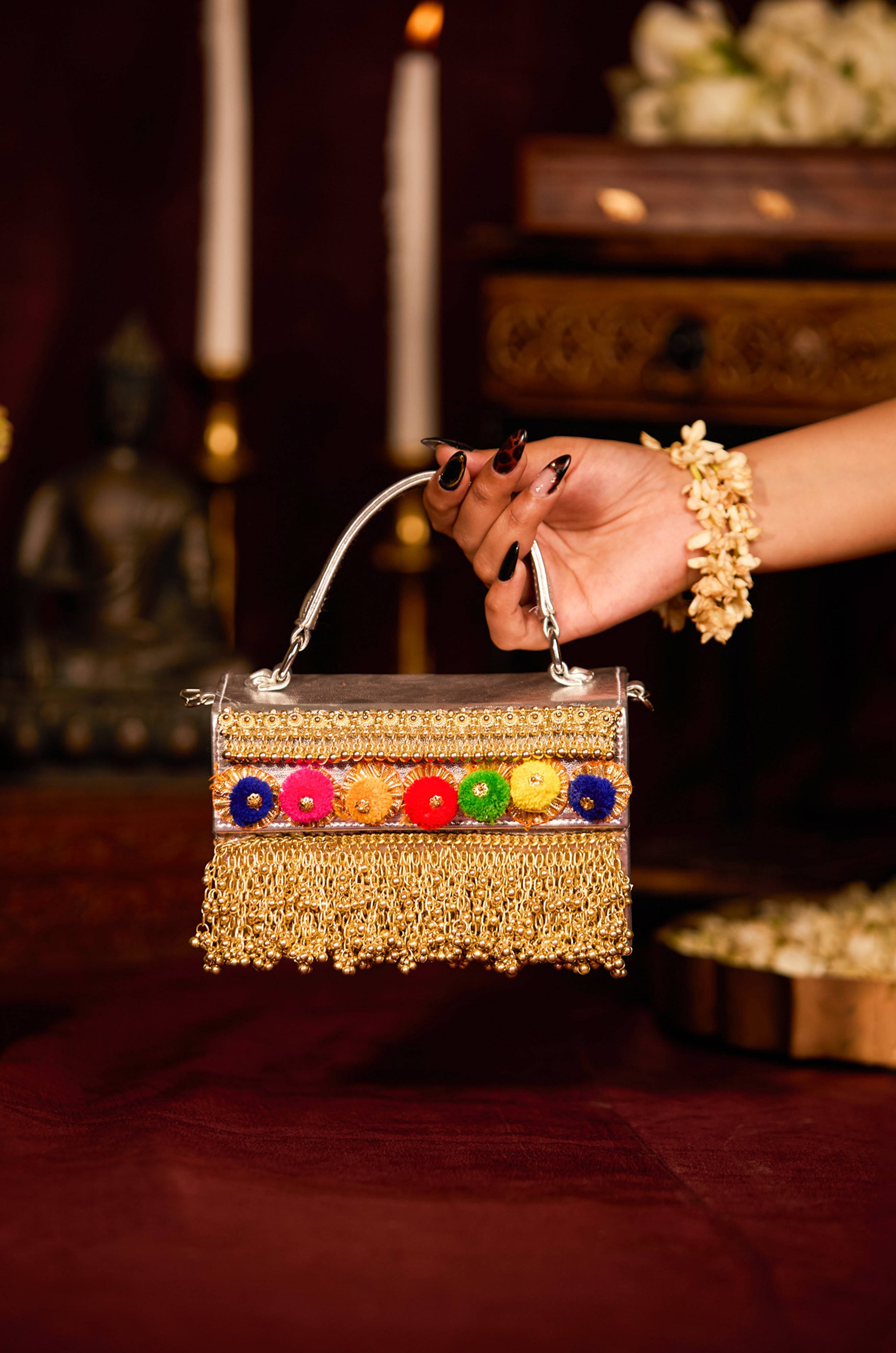 Nithya Heel & Aadvika Pompom Clutch