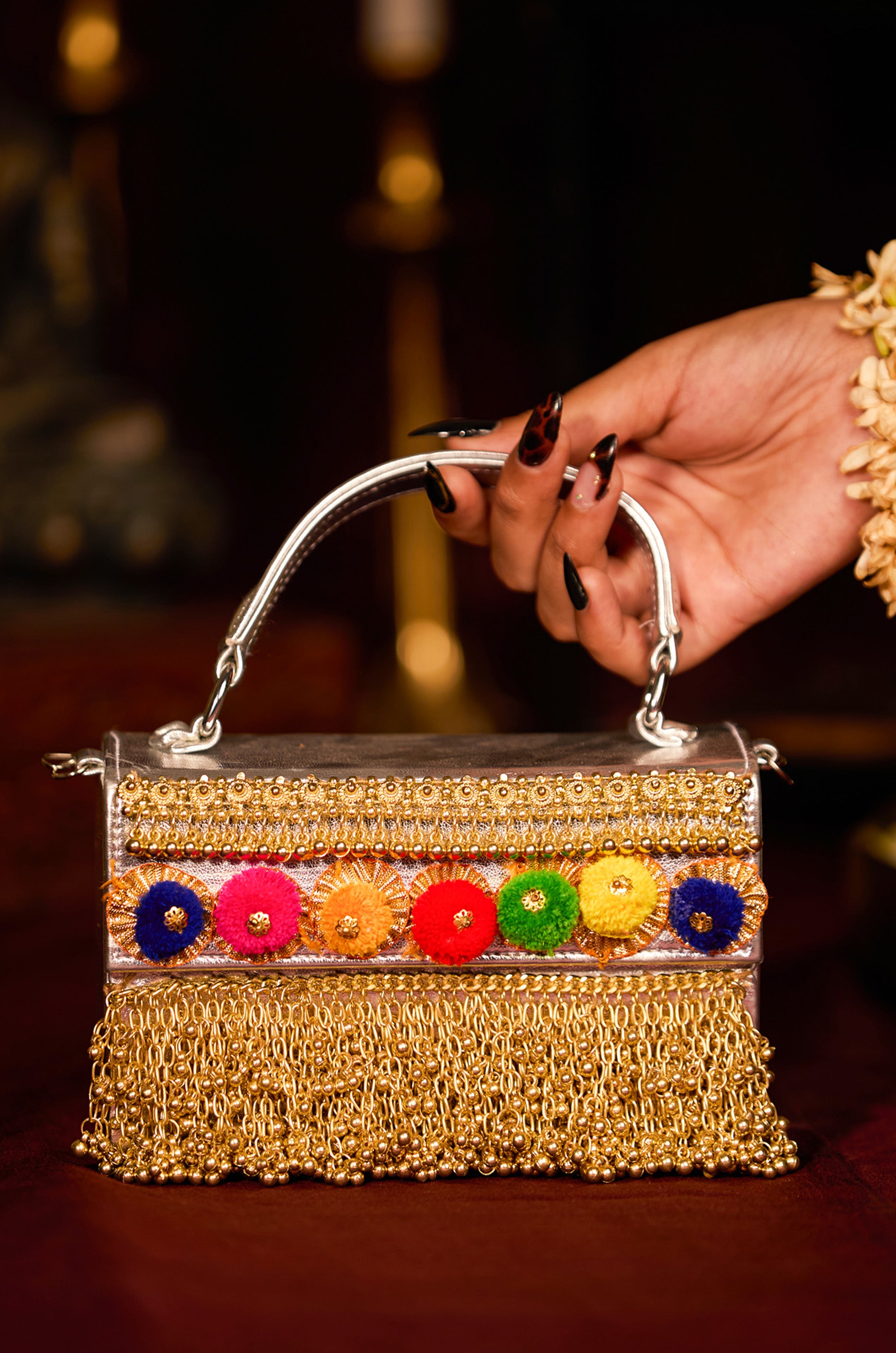 Nithya Heel & Aadvika Pompom Clutch