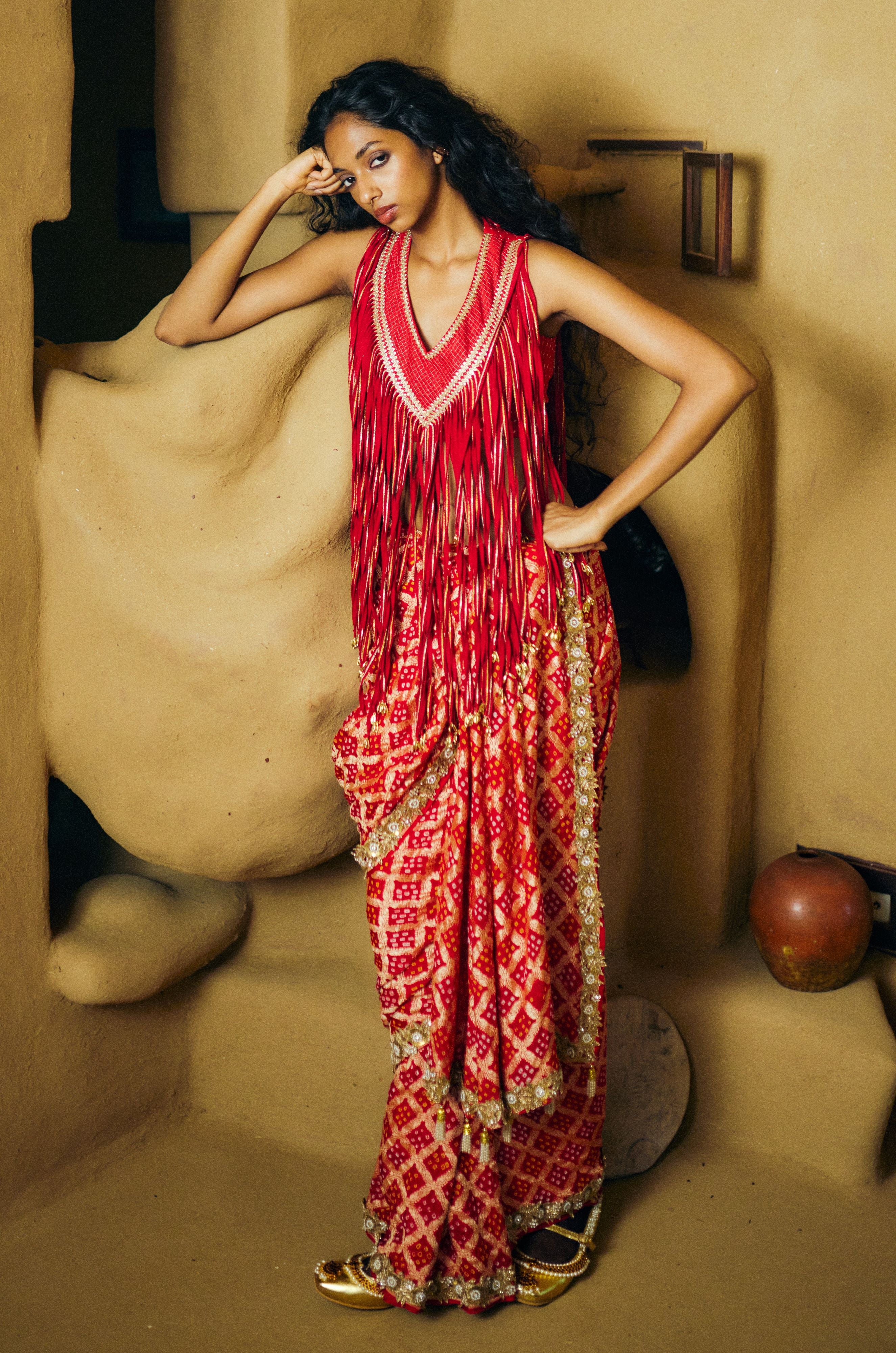 Raktima Fringe Bandhani Set