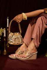 Gold Lotus Wedges & Gold Lotus Potli (Combo)