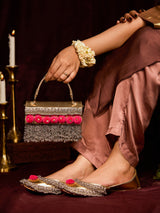 Golden Ghungroo Crown Jutti & Gold Pompom Handbag