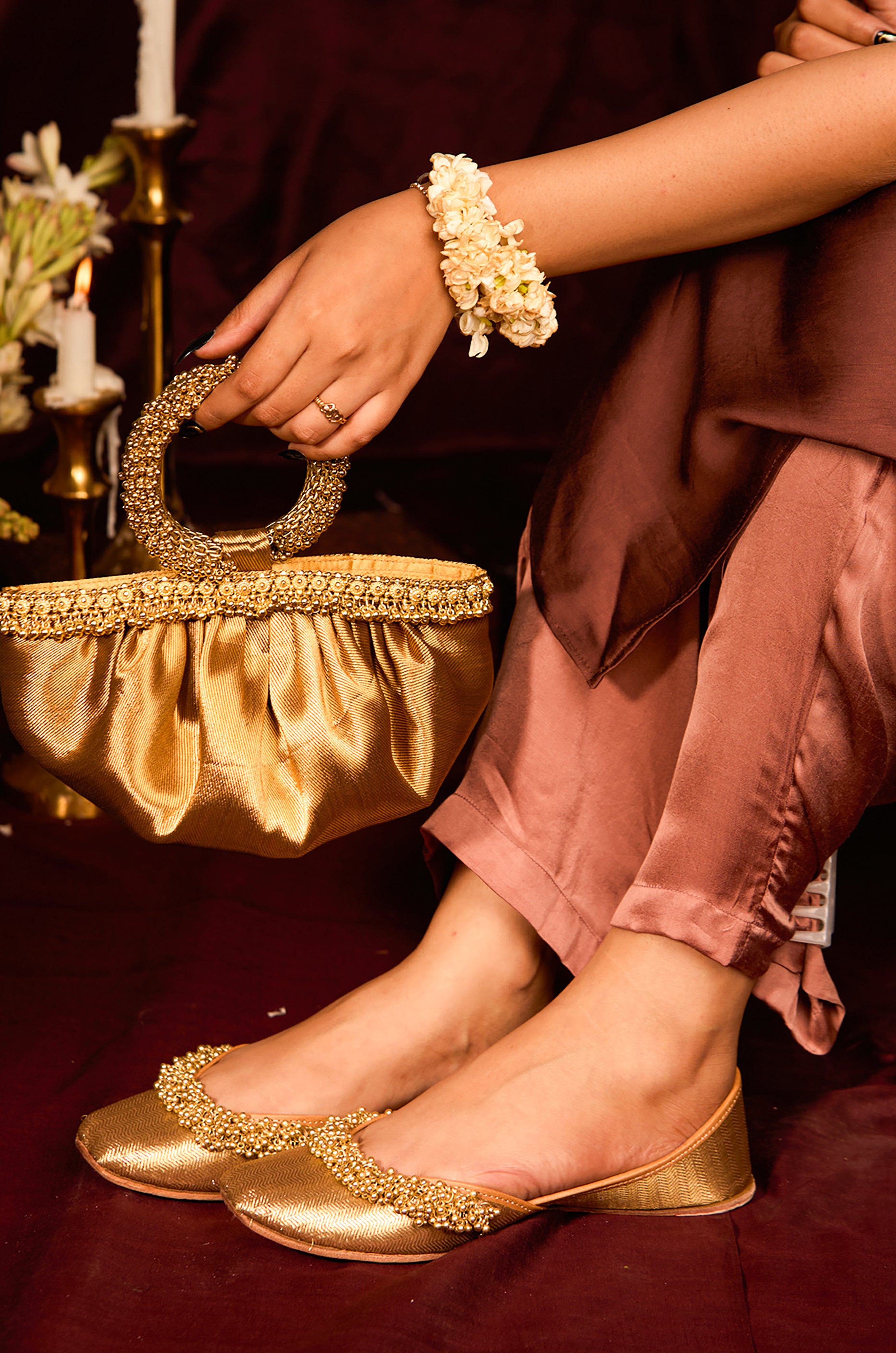 Gold Fever Jutti & Shalimar Gold Clutches