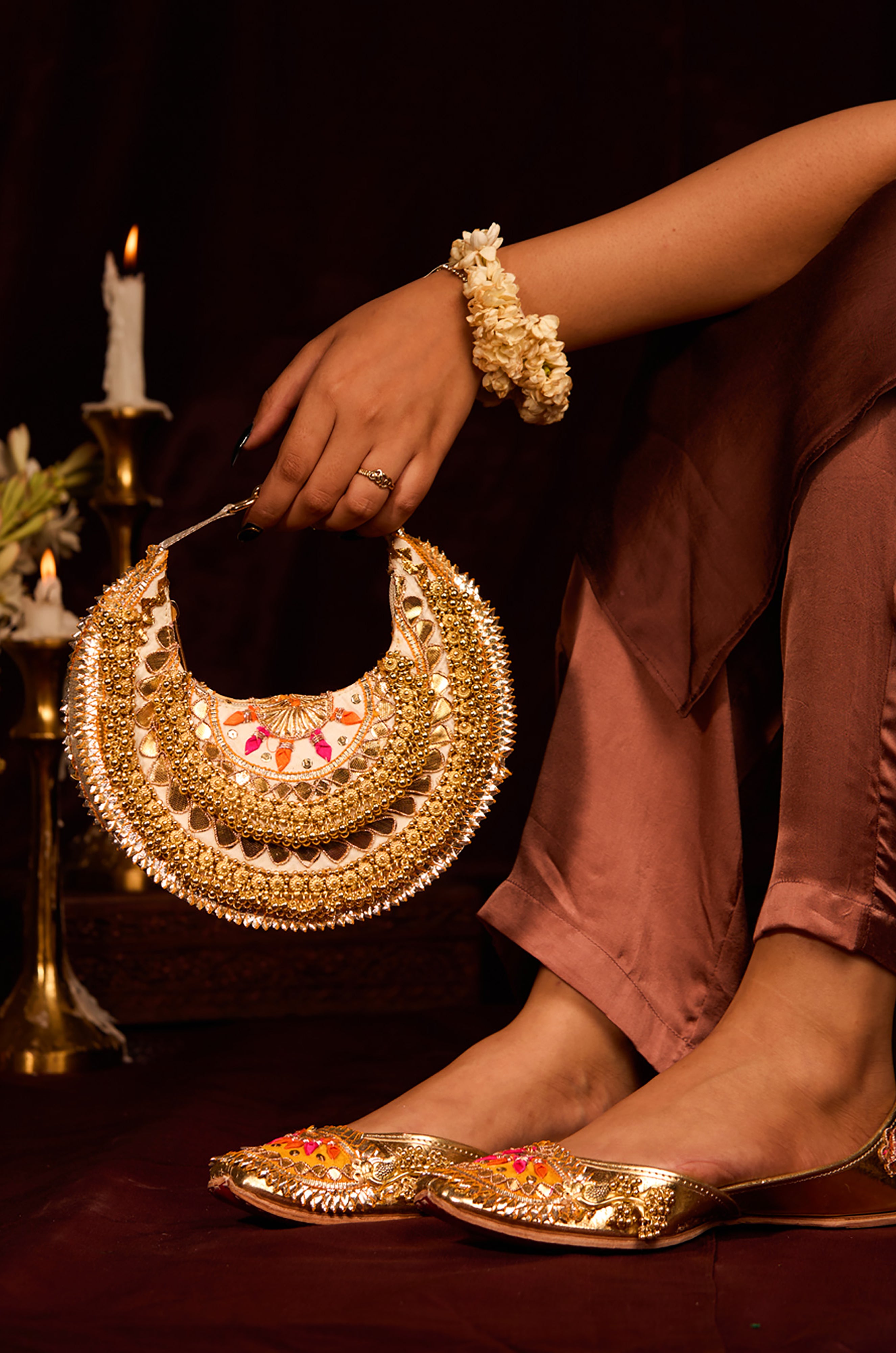 Shalimar Silver Clutches & Vamika White Potli