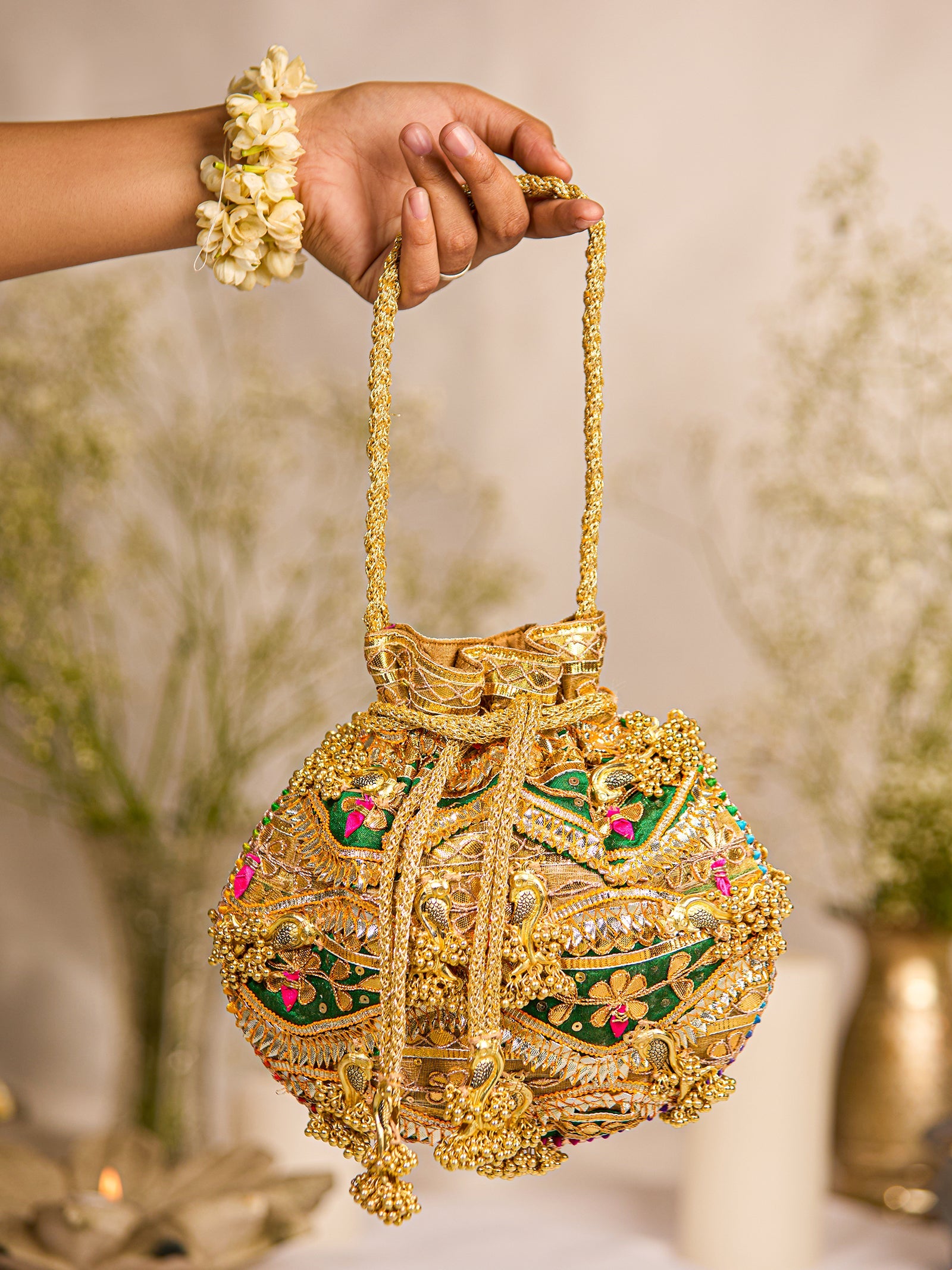 Goota Love Green Jutti & Evander Green Potli (Combo)