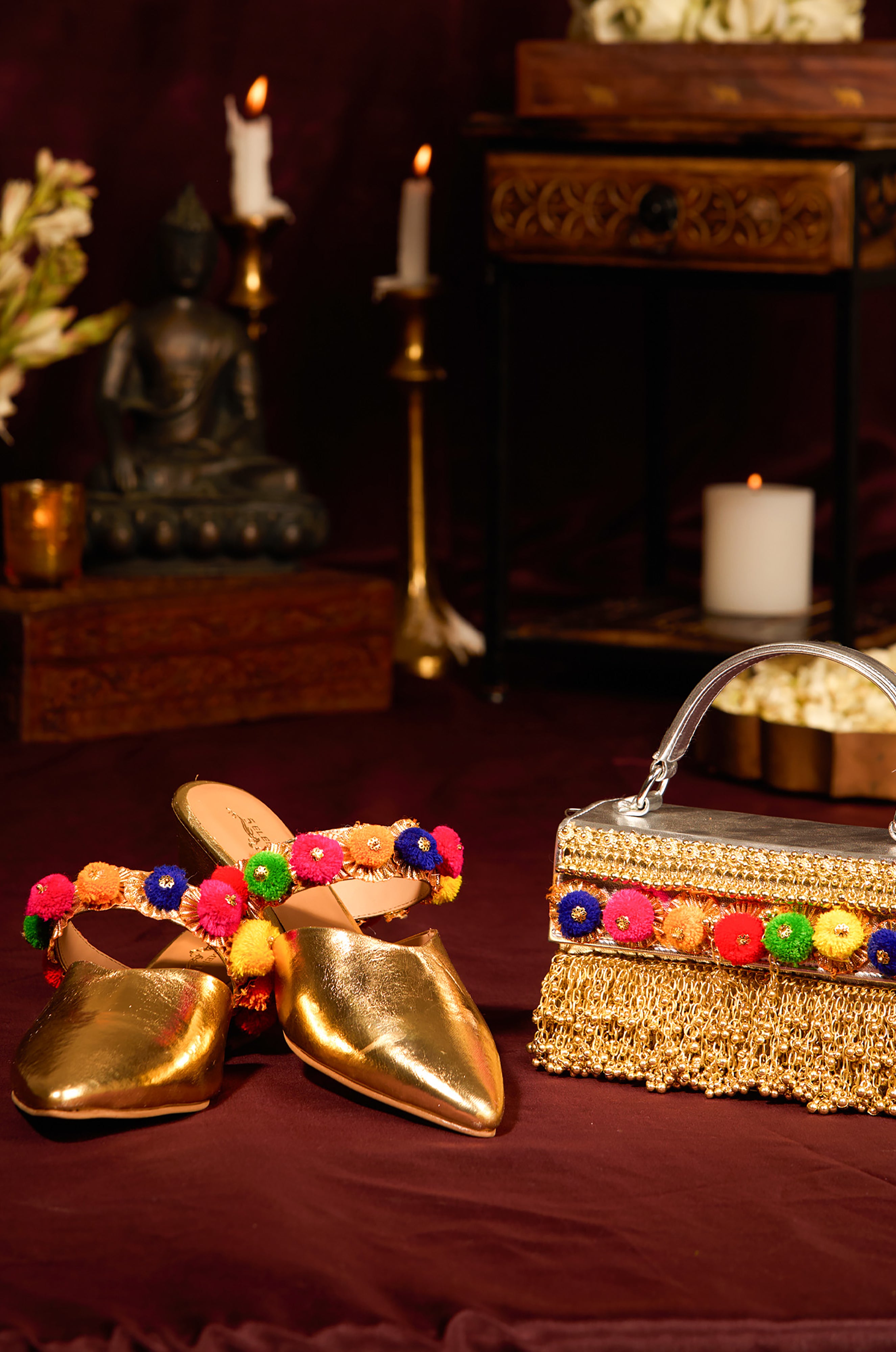 Nithya Heel & Aadvika Pompom Clutch