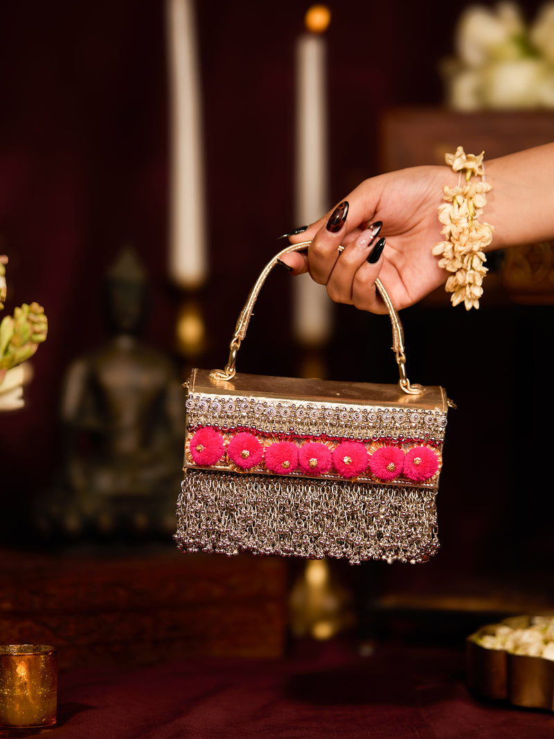 Gold Pompom Handbag