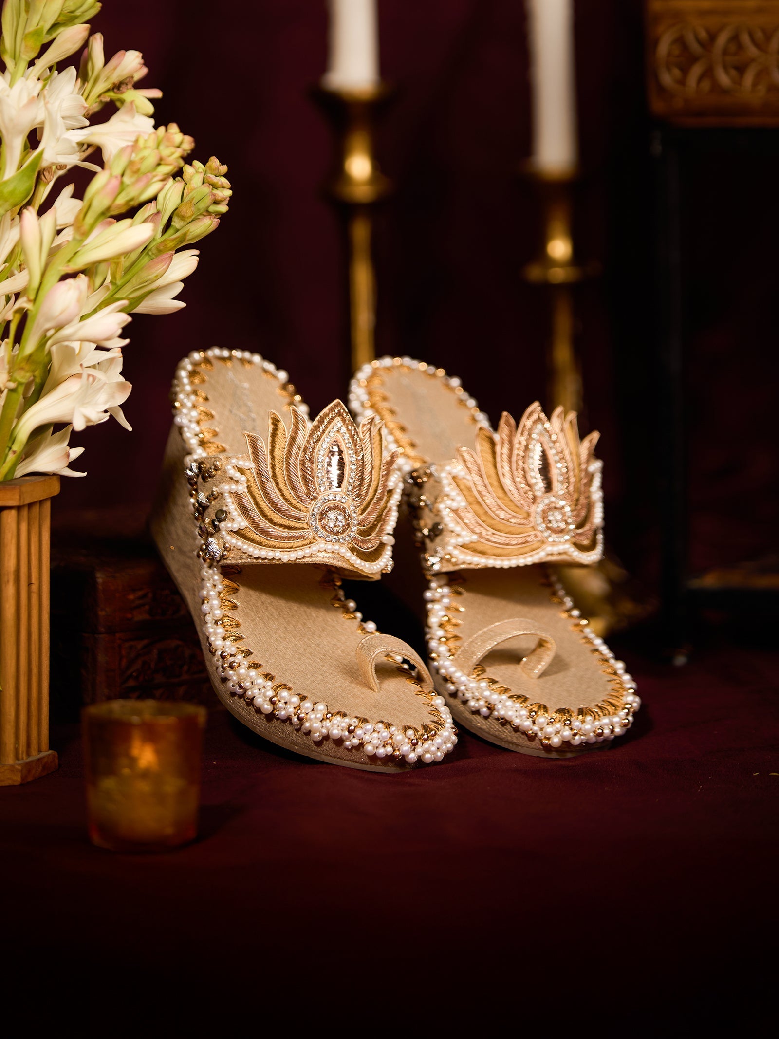 Gold Lotus Wedges & Gold Lotus Potli (Combo)