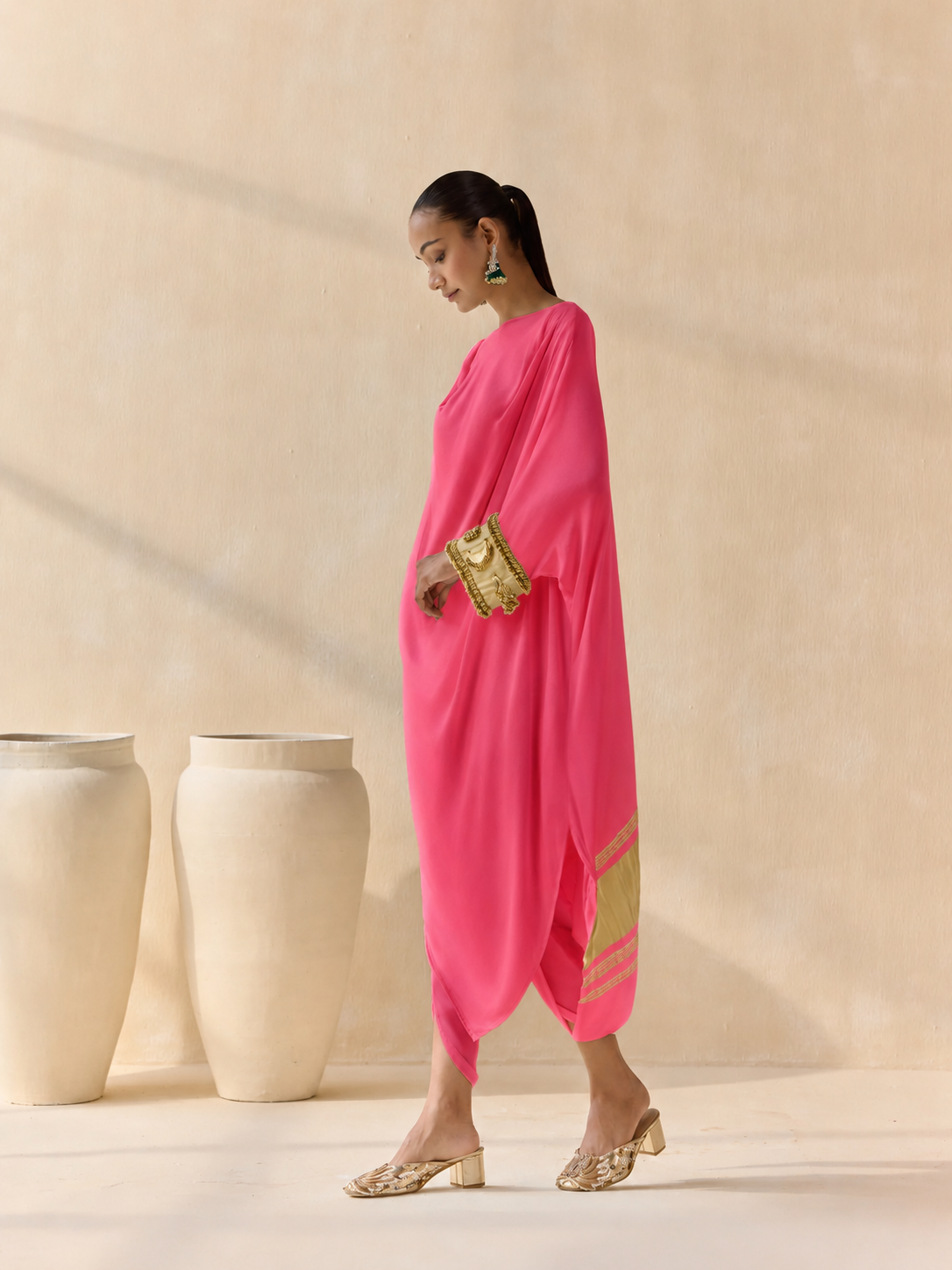 Noor Shwet Draped Set - Pink