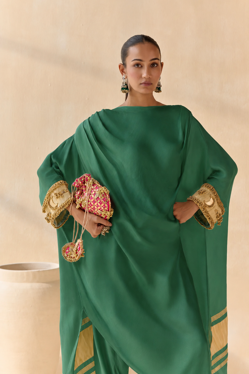 Noor Shwet Draped Set - Green