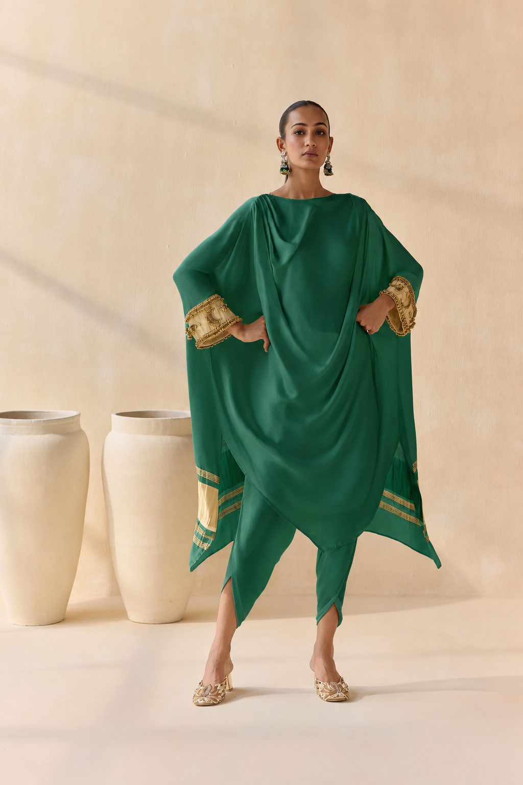 Noor Shwet Draped Set - Green