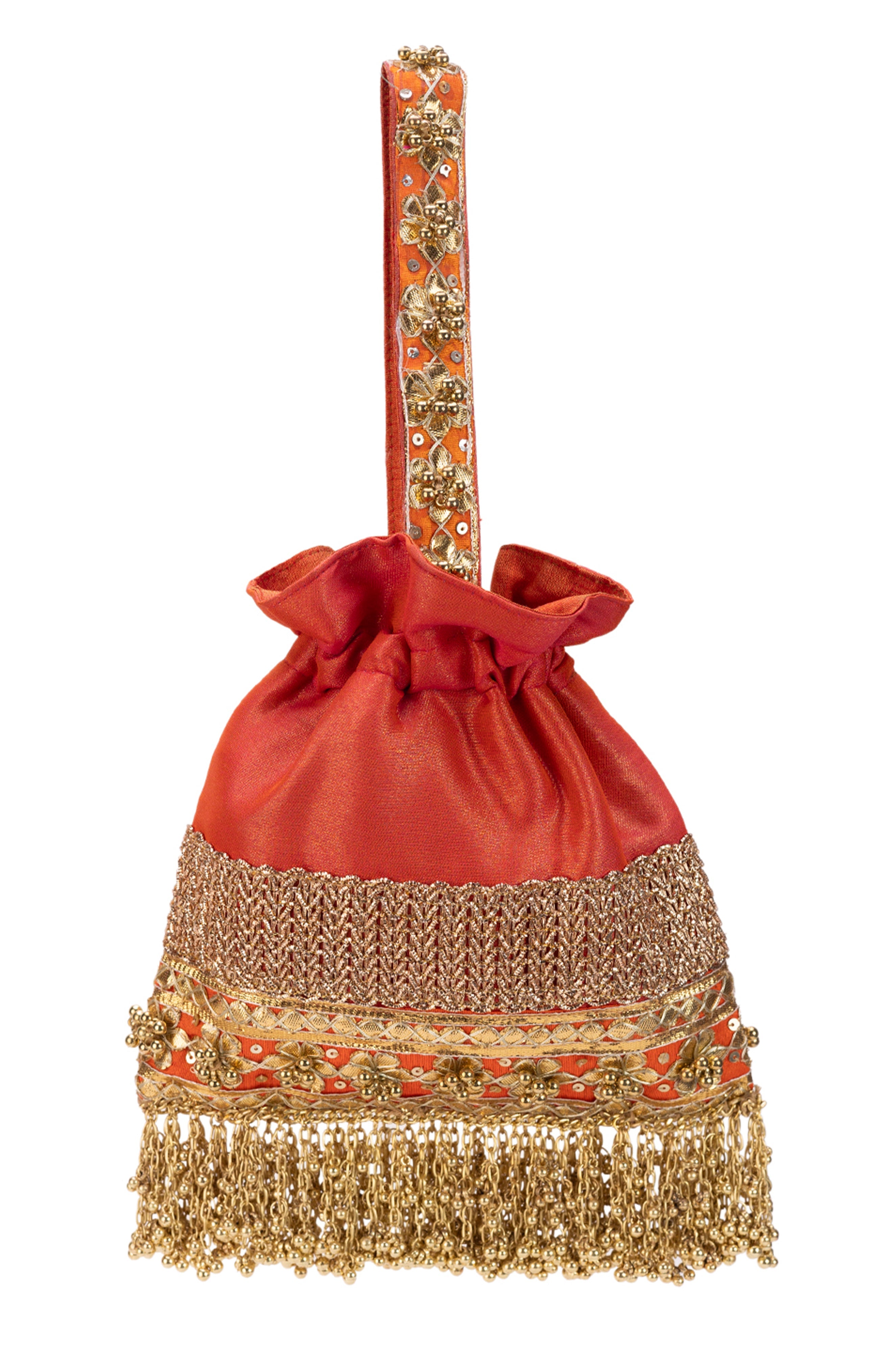 Metallic Gold Jutti & Prisha Orange Potli
