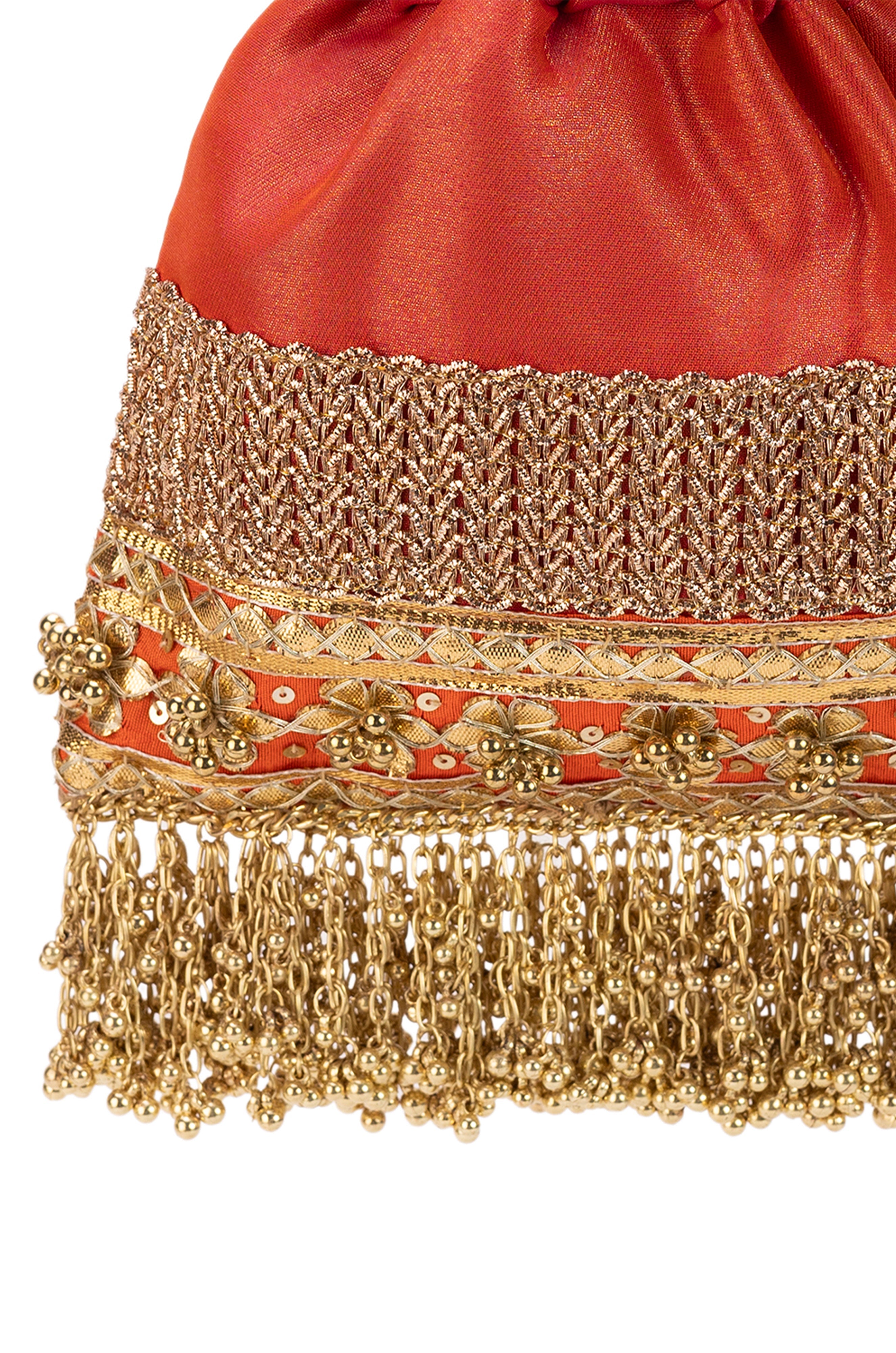 Metallic Gold Jutti & Prisha Orange Potli