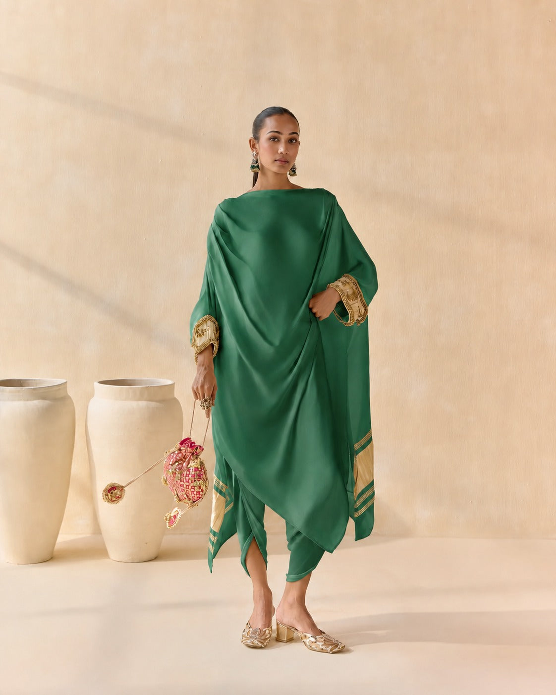 Noor Shwet Draped Set - Green