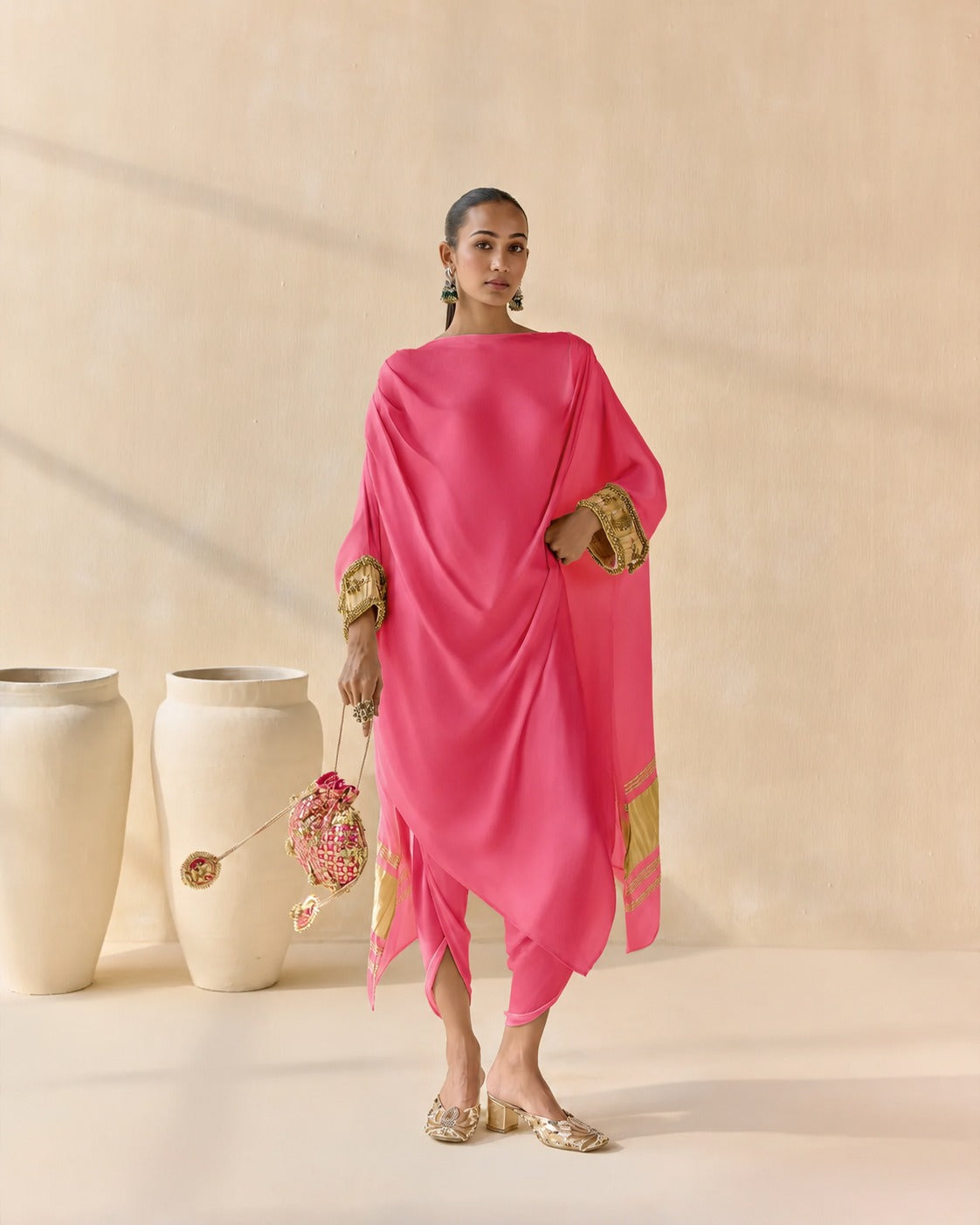 Noor Shwet Draped Set - Pink