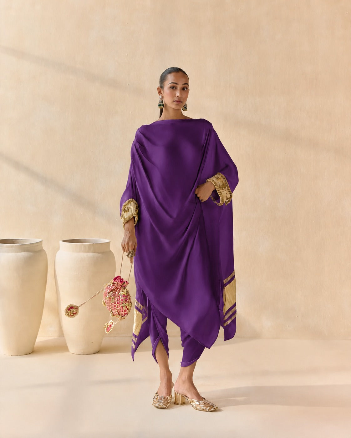Noor Shwet Draped Set - Purple