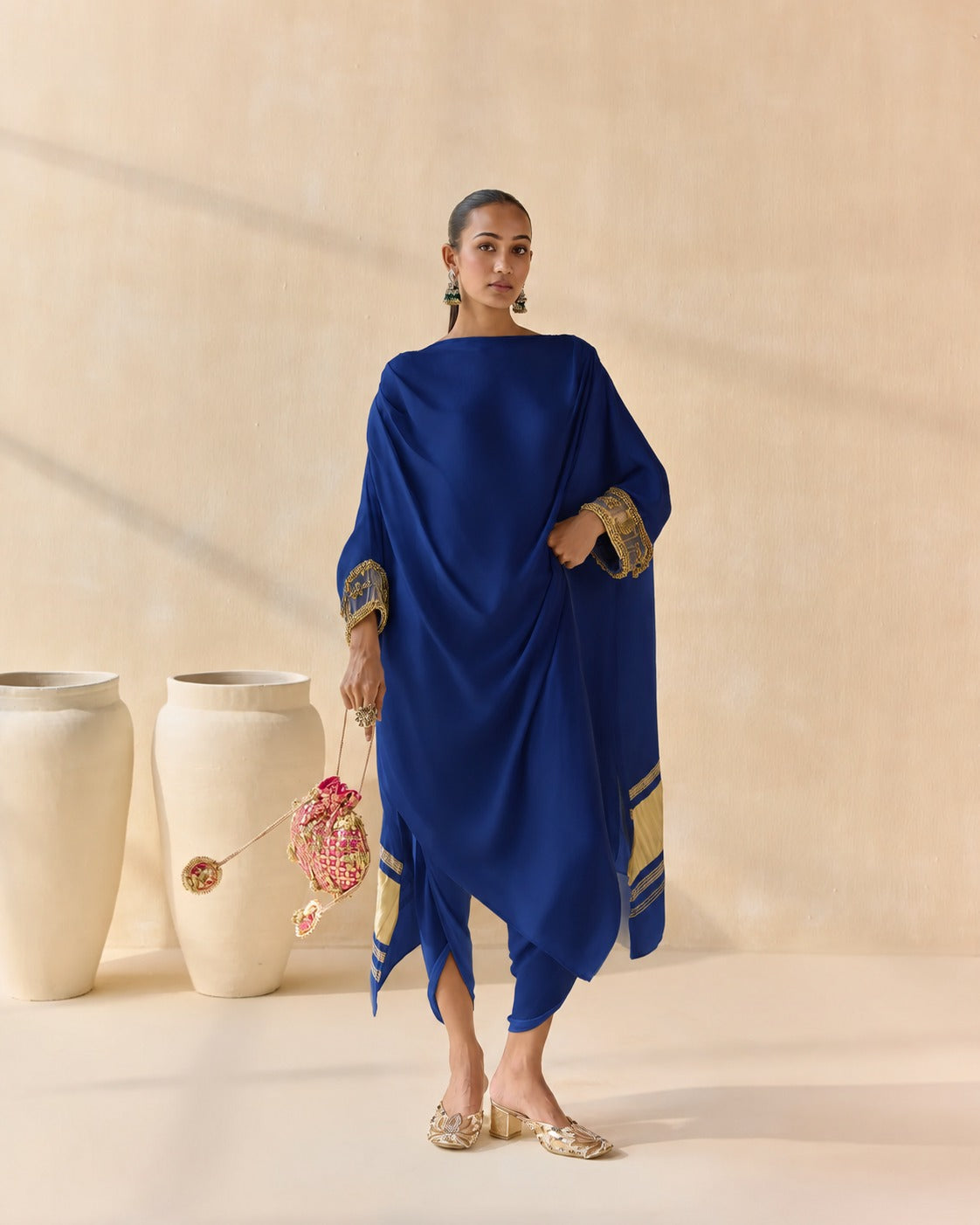 Noor Shwet Draped Set - Blue
