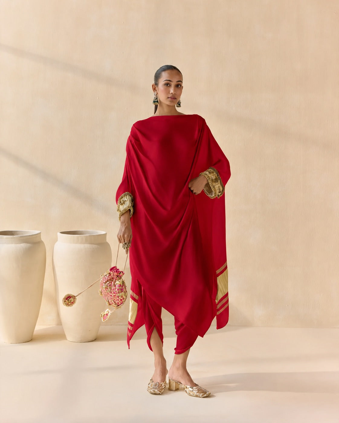 Noor Shwet Draped Set - Red