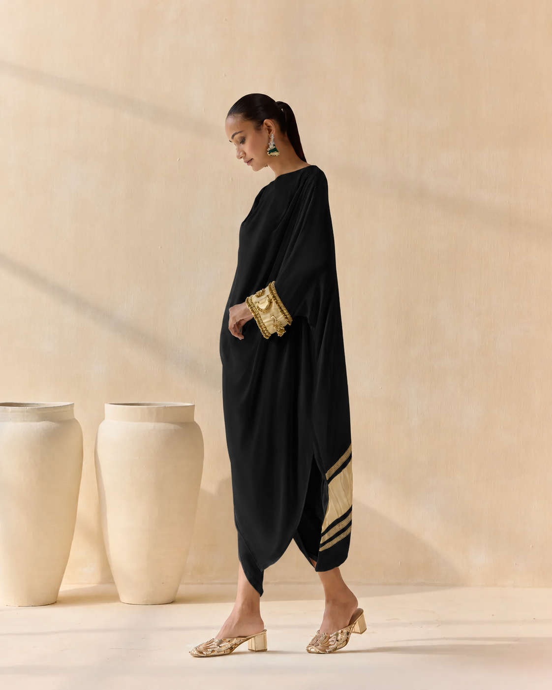 Noor Shwet Draped Set - Black
