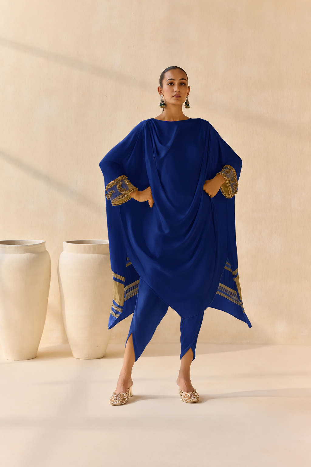 Noor Shwet Draped Set - Blue
