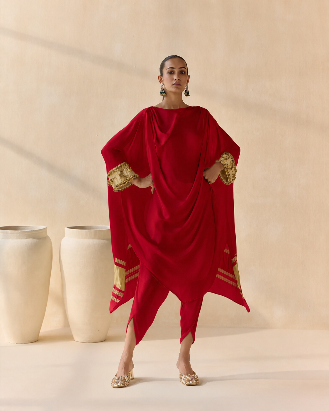Noor Shwet Draped Set - Red