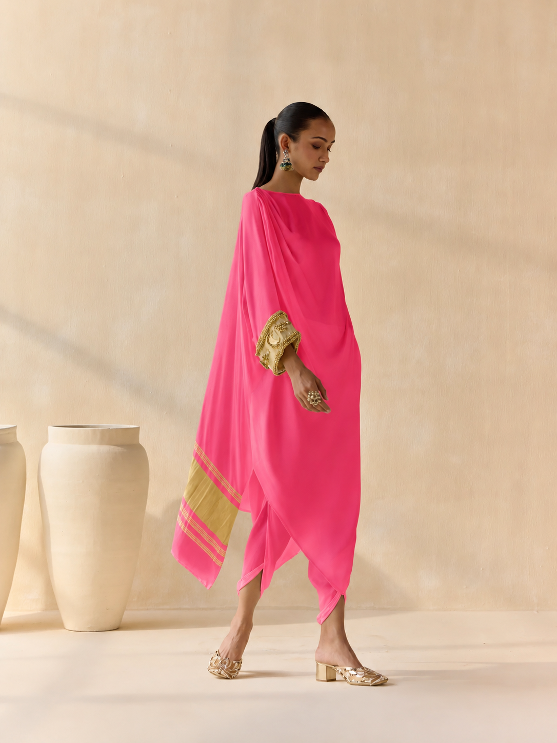 Noor Shwet Draped Set - Pink