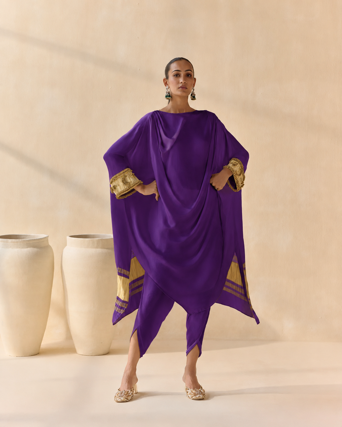 Noor Shwet Draped Set - Purple