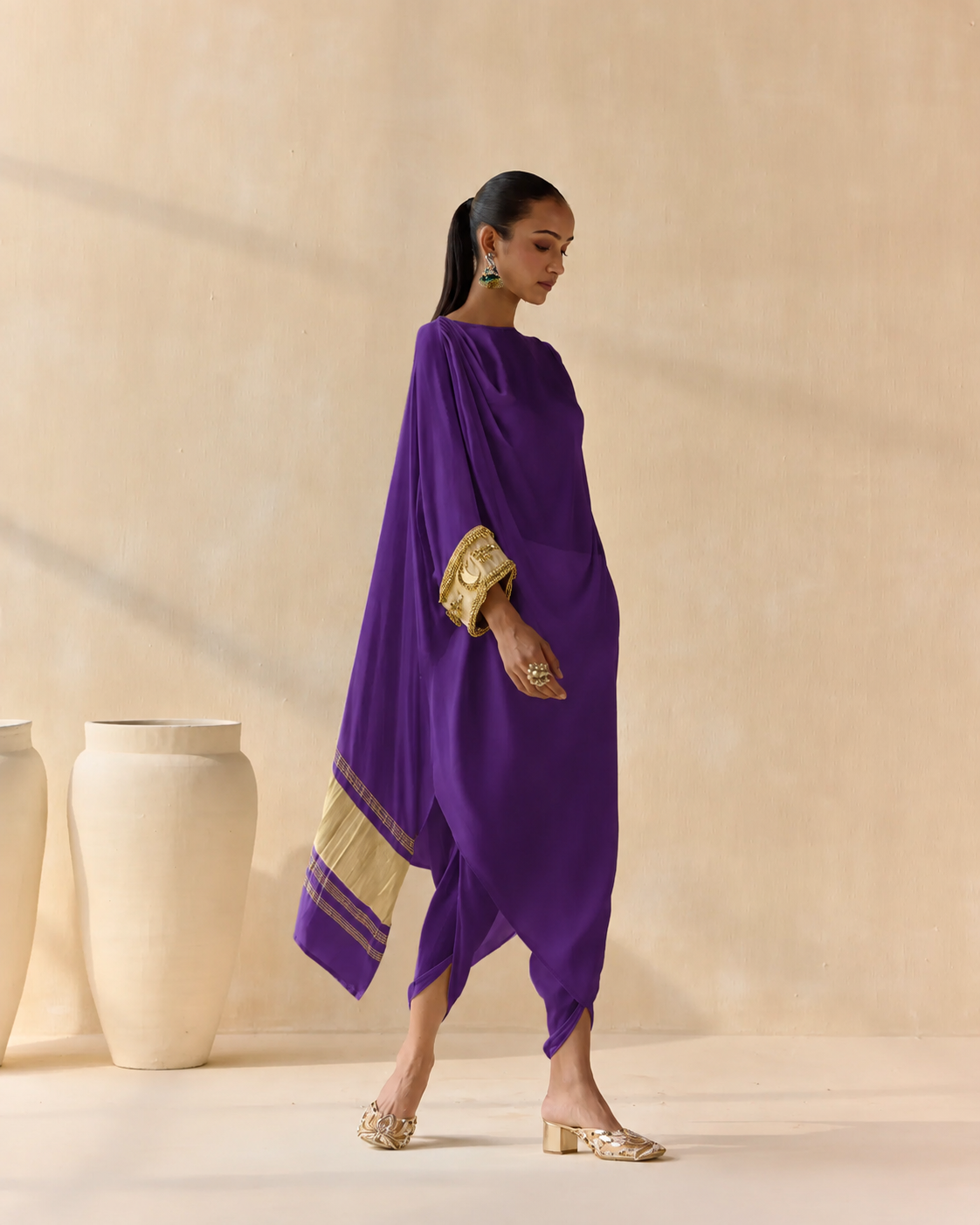Noor Shwet Draped Set - Purple