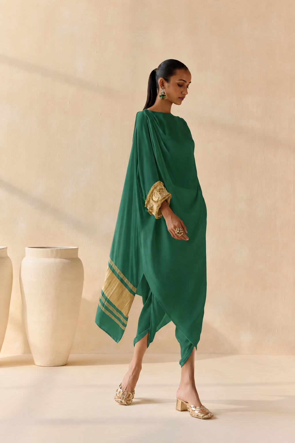 Noor Shwet Draped Set - Green