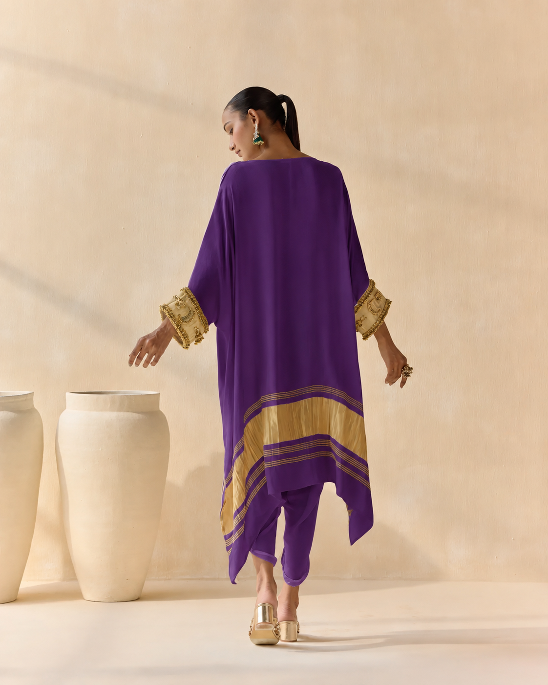 Noor Shwet Draped Set - Purple