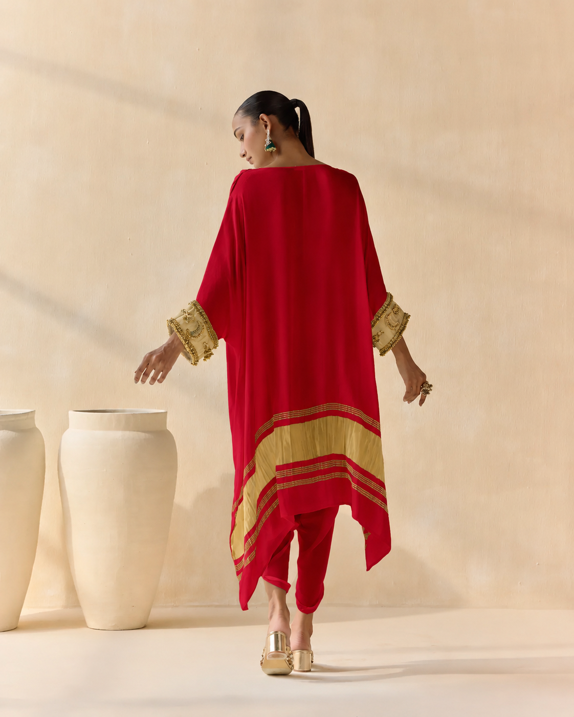 Noor Shwet Draped Set - Red