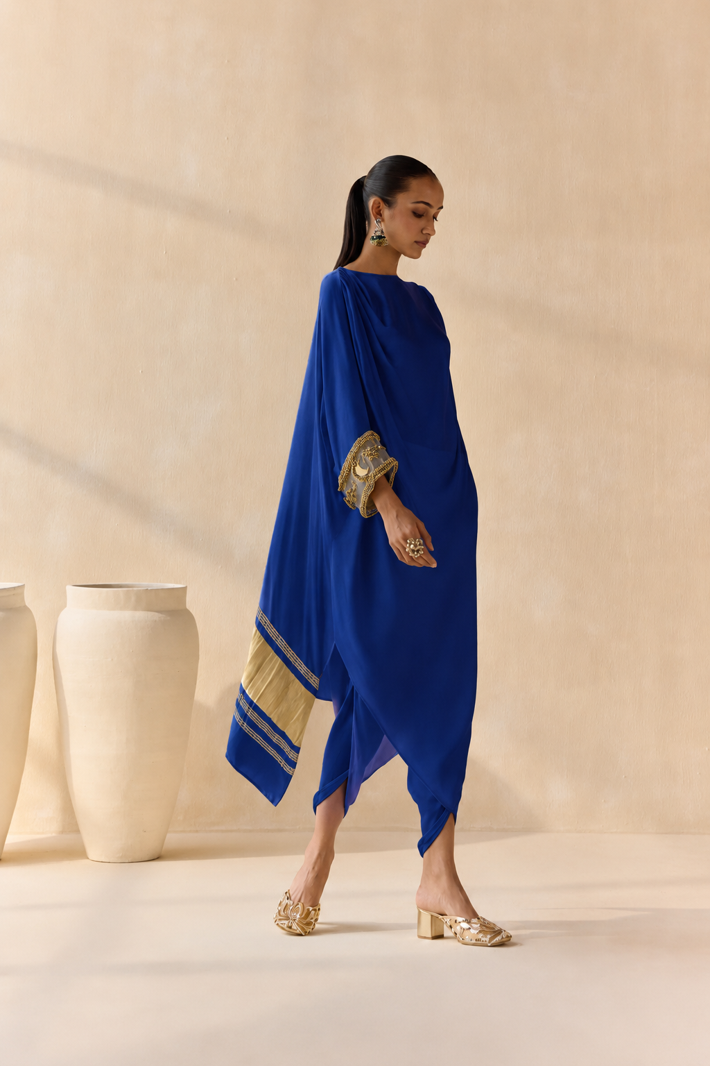 Noor Shwet Draped Set - Blue