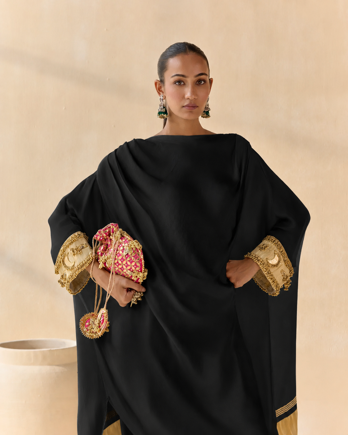 Noor Shwet Draped Set - Black