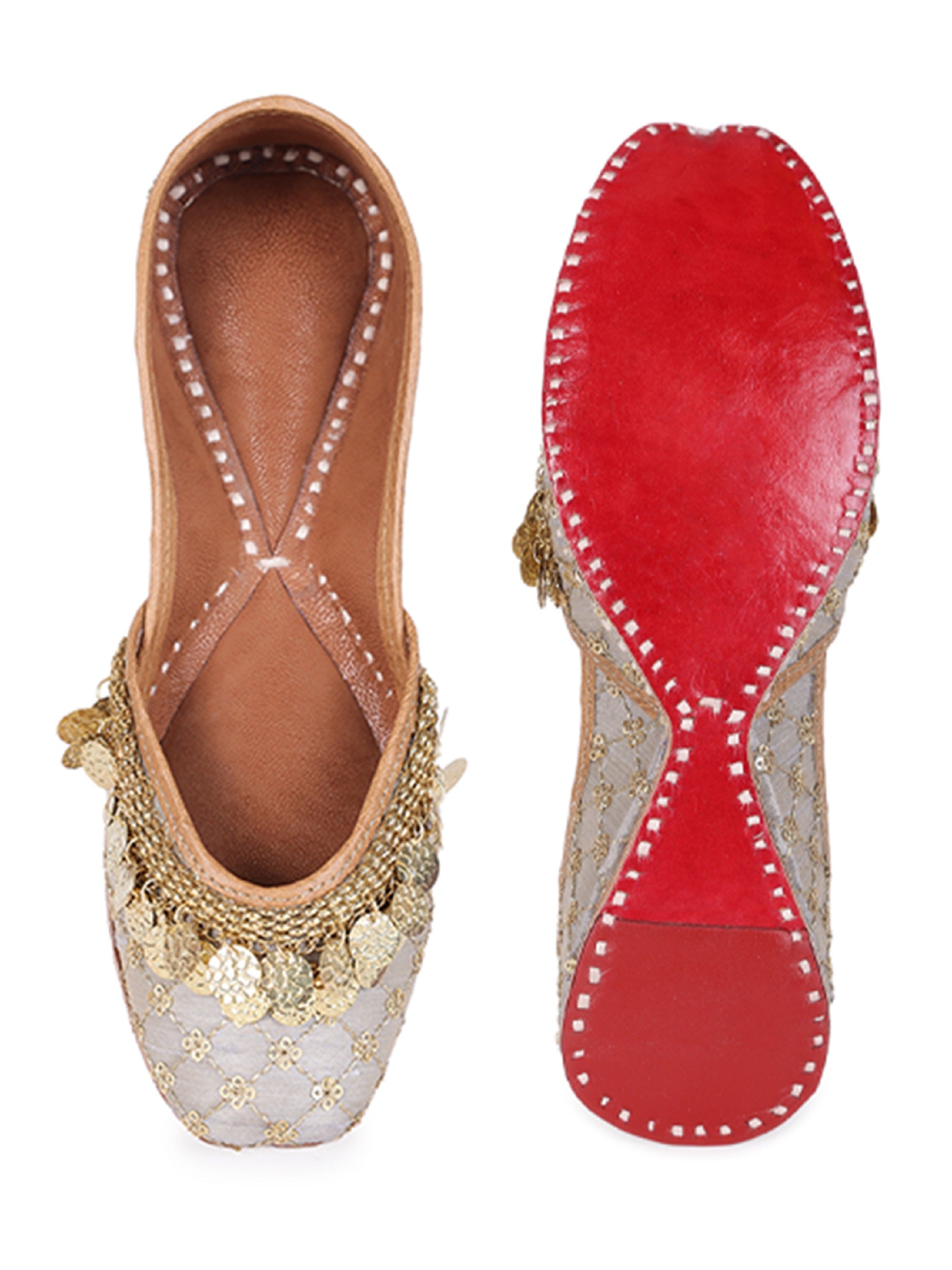 Grey Upper Coin Tassel And Sequin Work (jutti)