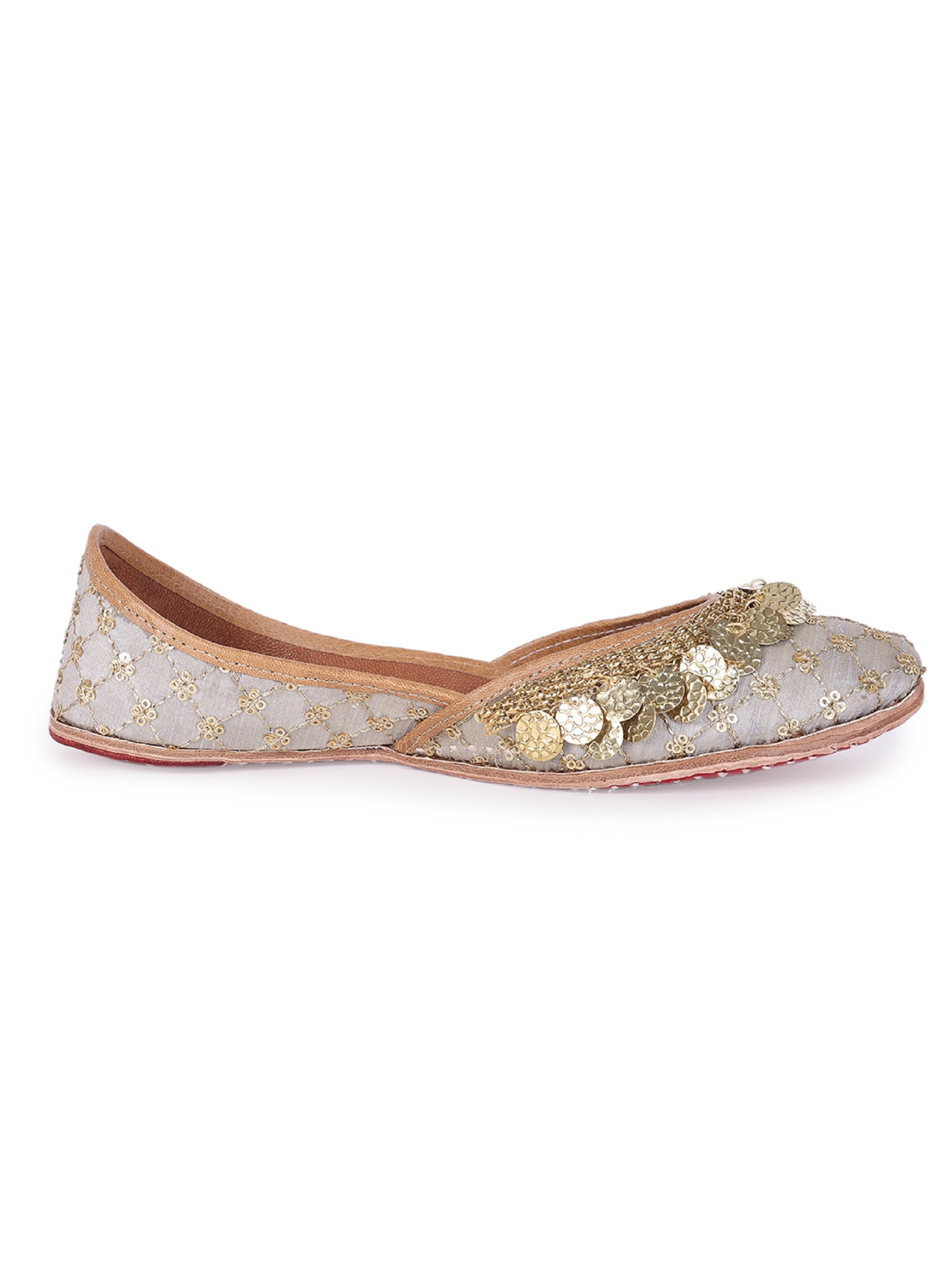 Grey Upper Coin Tassel And Sequin Work (jutti)