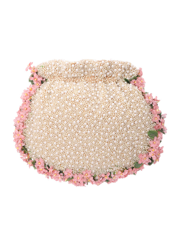 Pearl Embellished Pink & Green Flower Potli  5element