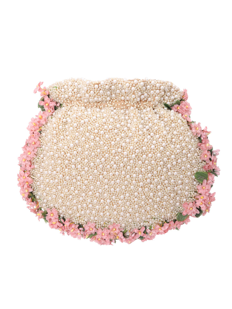 Pearl Embellished Pink & Green Flower Potli  5element