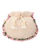 Pearl Embellished Pink & Green Flower Potli  5element