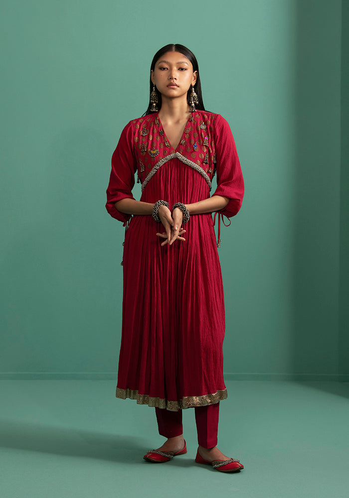 Aashvi - Red kurta Set - 5elements