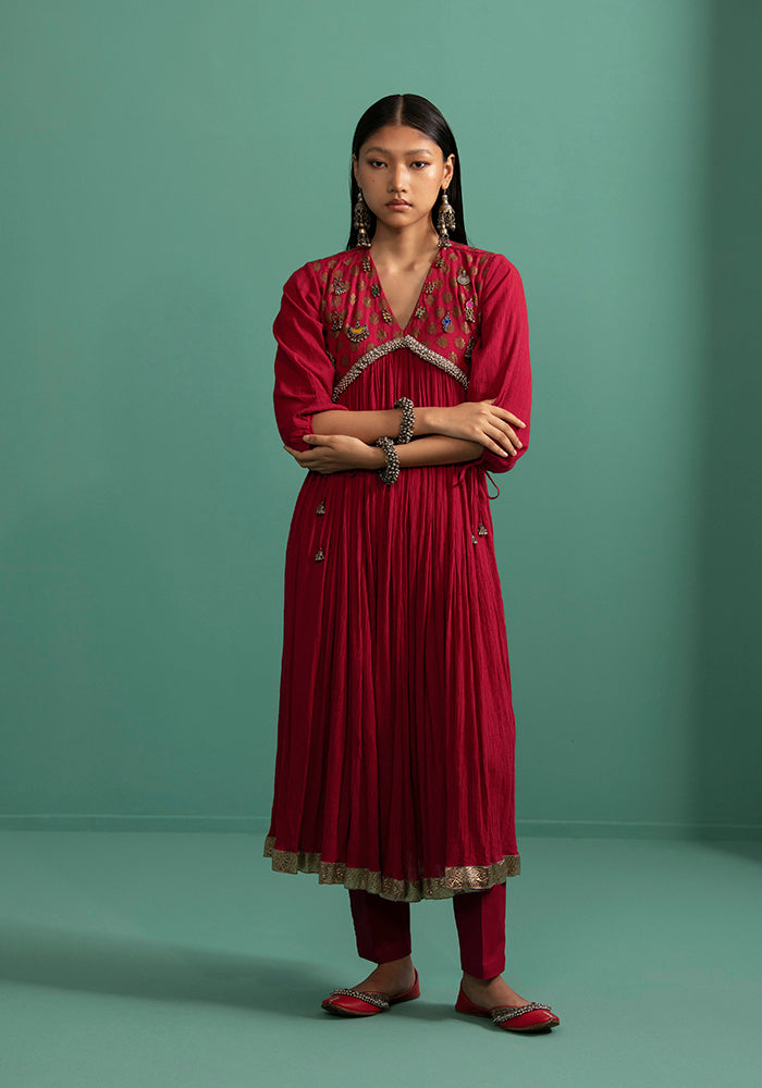 Aashvi - Red kurta Set - 5elements