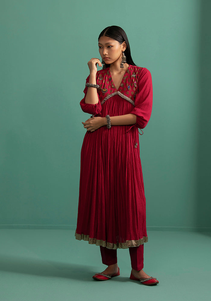 Aashvi - Red kurta Set - 5elements