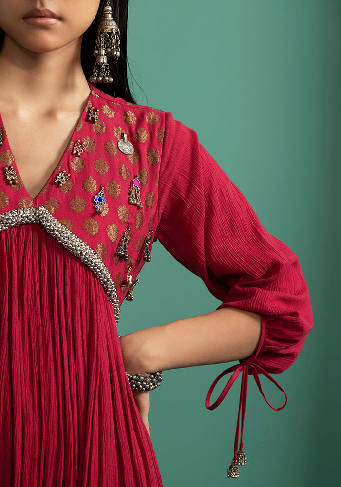 Aashvi - Red kurta Set - 5elements